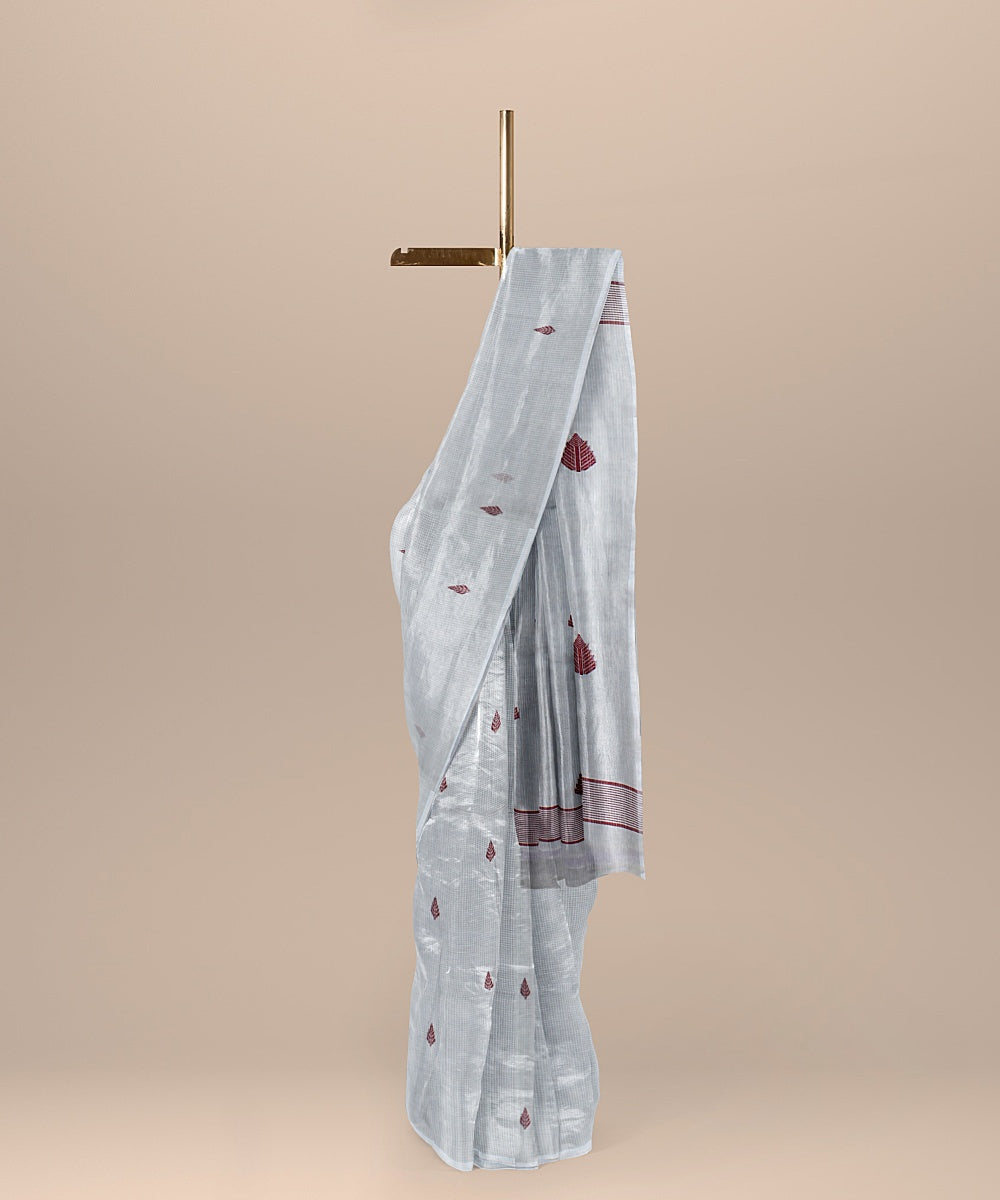 Offwhite maroon handloom cotton bengal saree