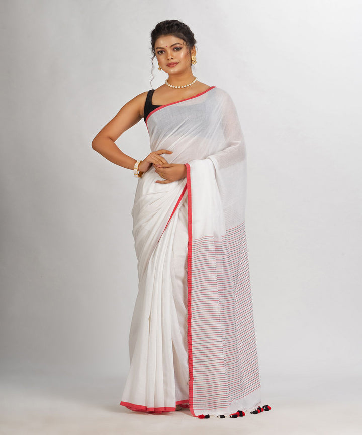 White red handwoven cotton stripes bengal saree