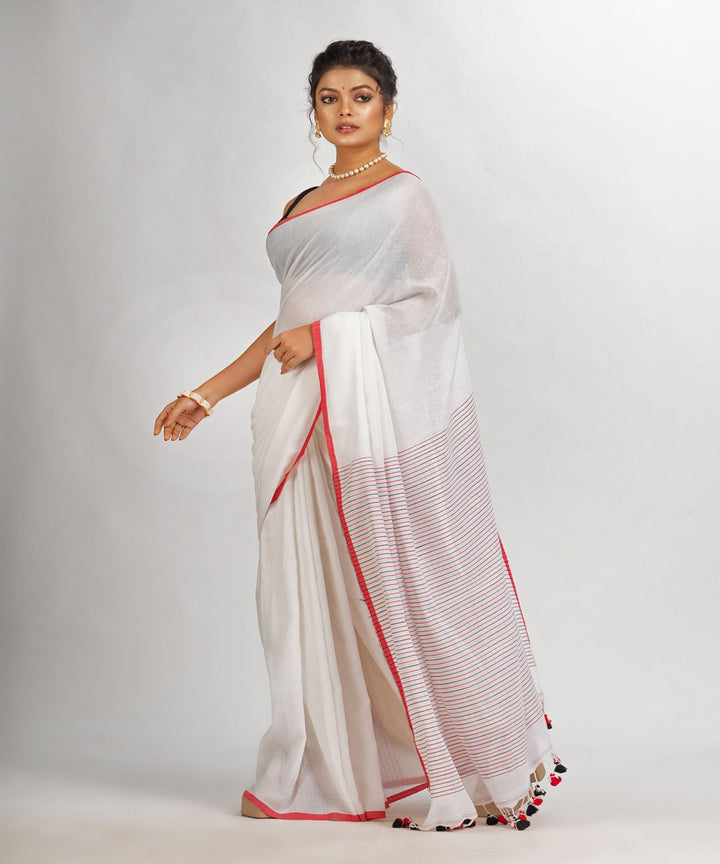 White red handwoven cotton stripes bengal saree