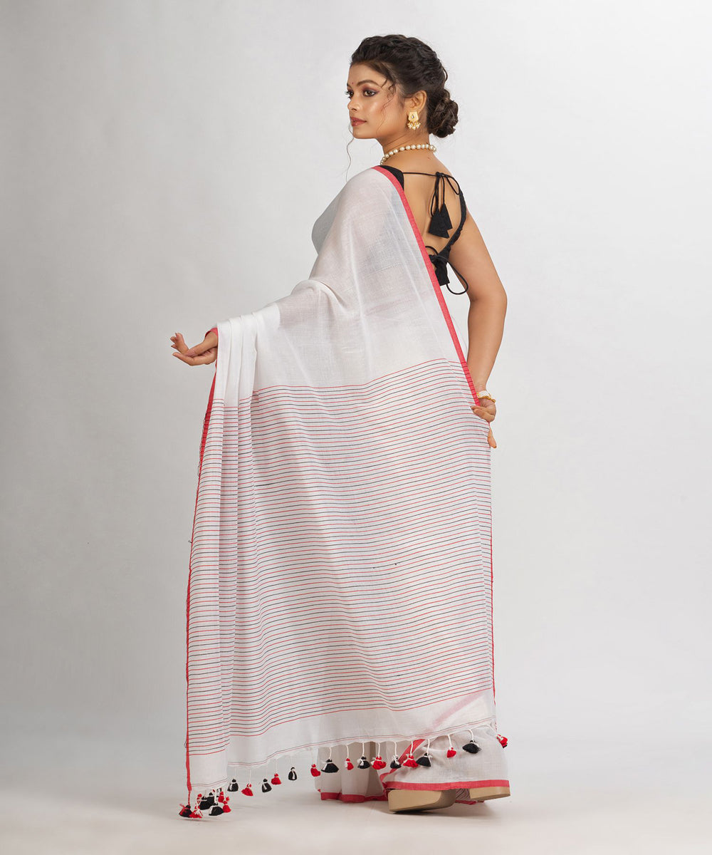 White red handwoven cotton stripes bengal saree