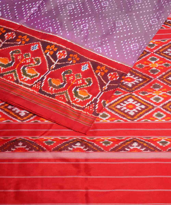 Lavender red handwoven pochampally ikat silk saree