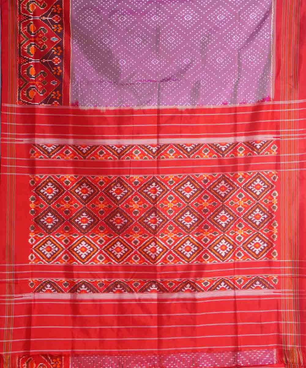 Lavender red handwoven pochampally ikat silk saree