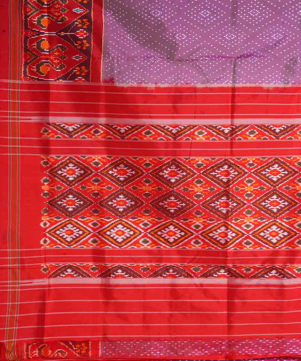 Lavender red handwoven pochampally ikat silk saree