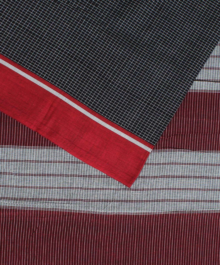 Black checks purple red border cotton patteda anchu saree