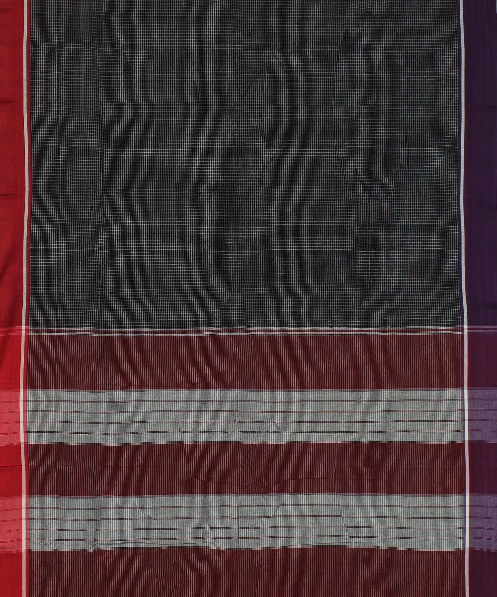 Black checks purple red border cotton patteda anchu saree