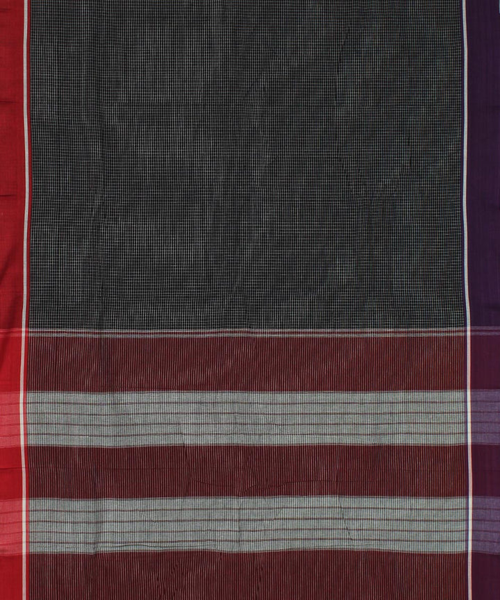 Black checks purple red border cotton patteda anchu saree