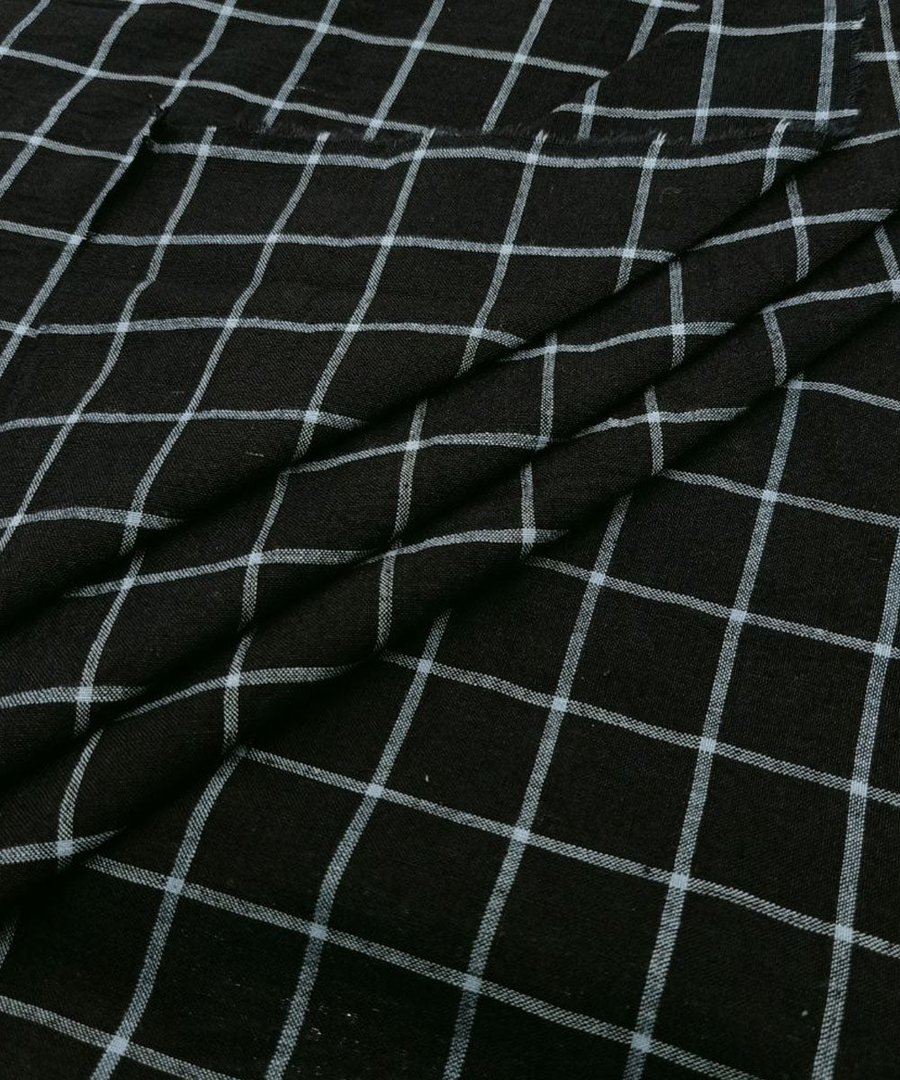 Black checks handloom bengal cotton fabric