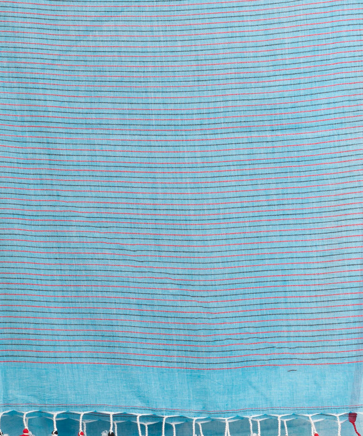 Sky blue handwoven cotton stripes bengal saree