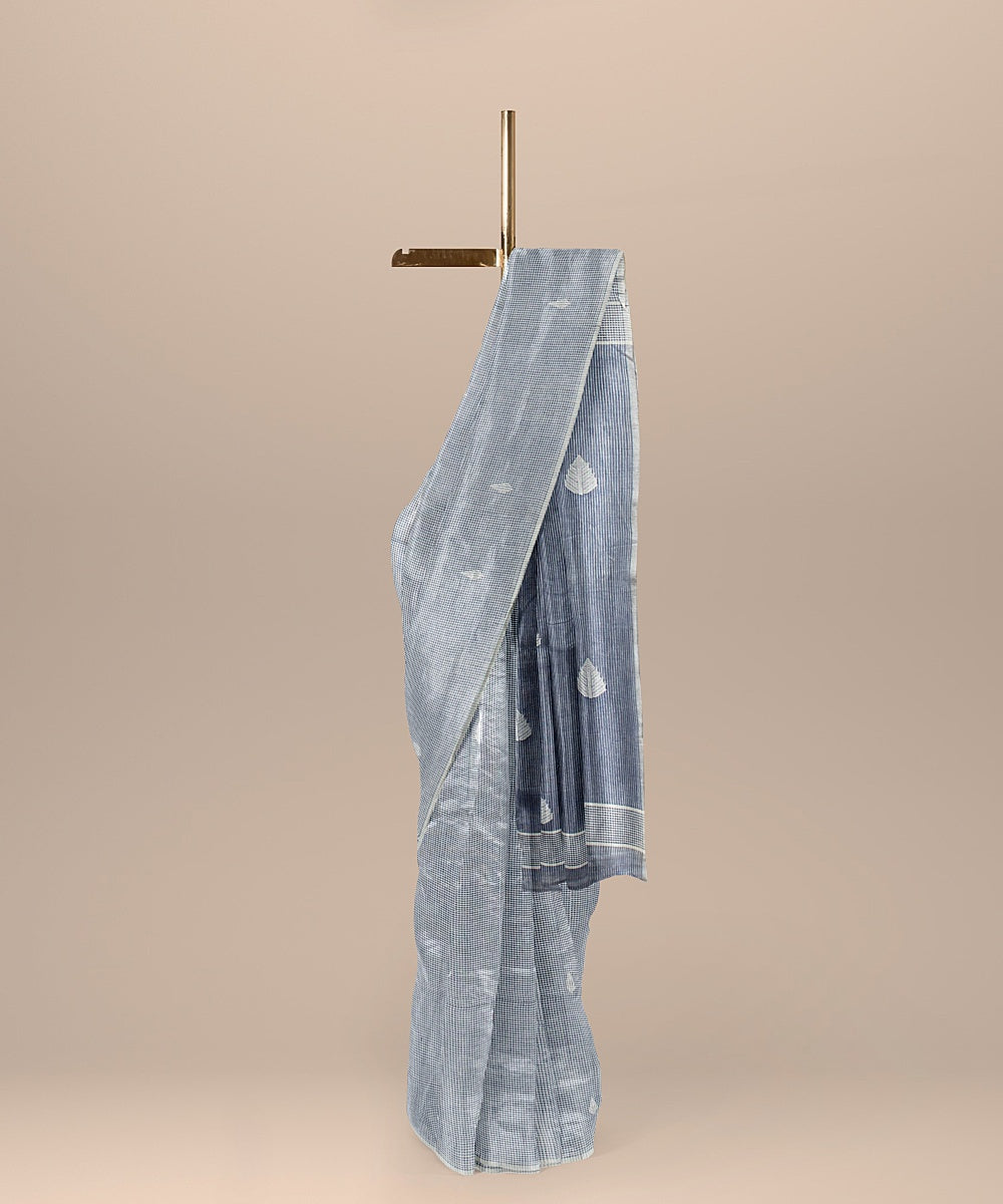 Blueish grey cotton handloom bengal saree