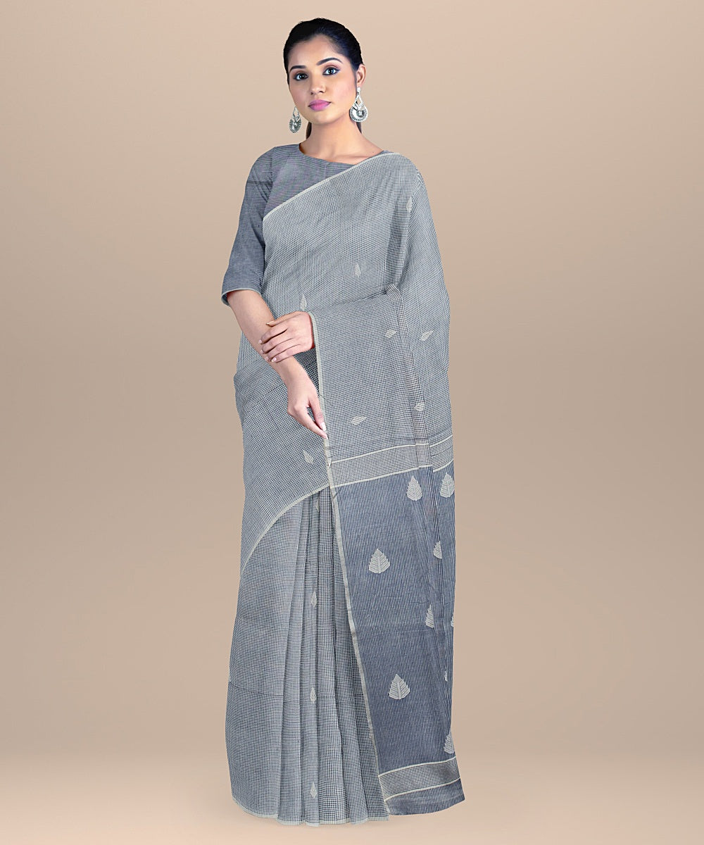 Blueish grey cotton handloom bengal saree