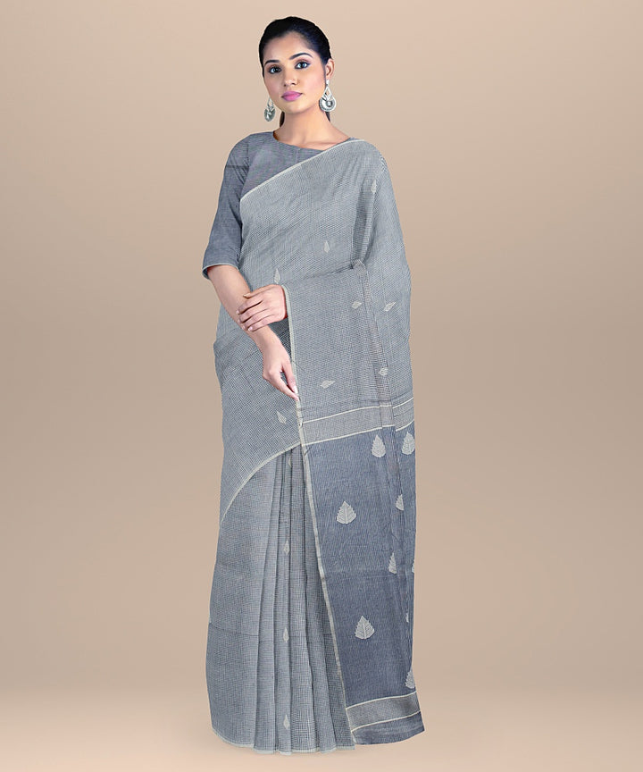 Blueish grey cotton handloom bengal saree