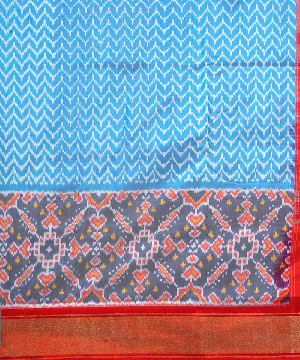 Sky blue red handwoven pochampally ikat silk saree