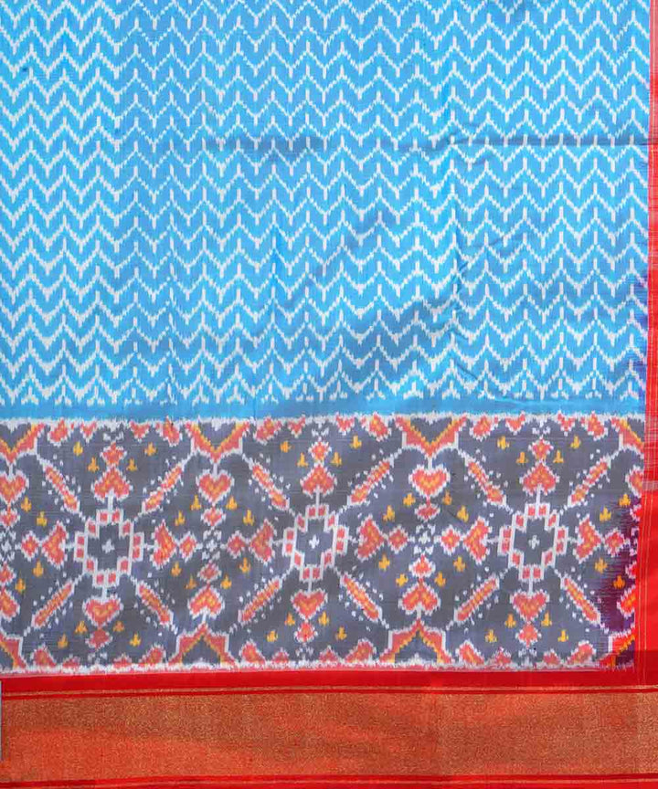 Sky blue red handwoven pochampally ikat silk saree