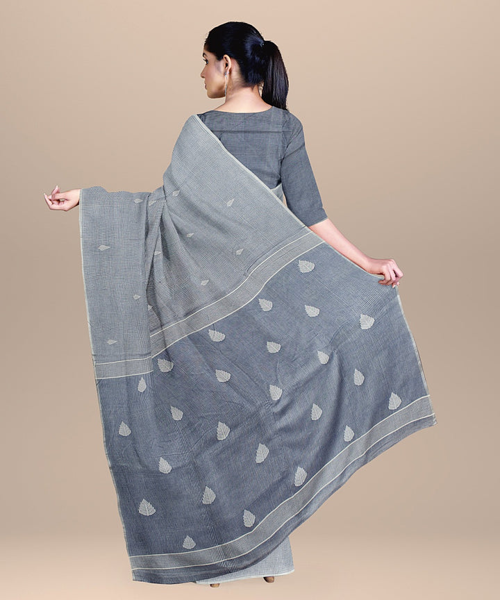 Blueish grey cotton handloom bengal saree