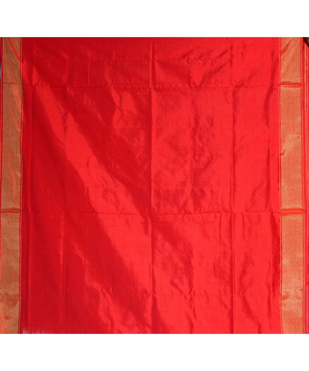 Sky blue red handwoven pochampally ikat silk saree