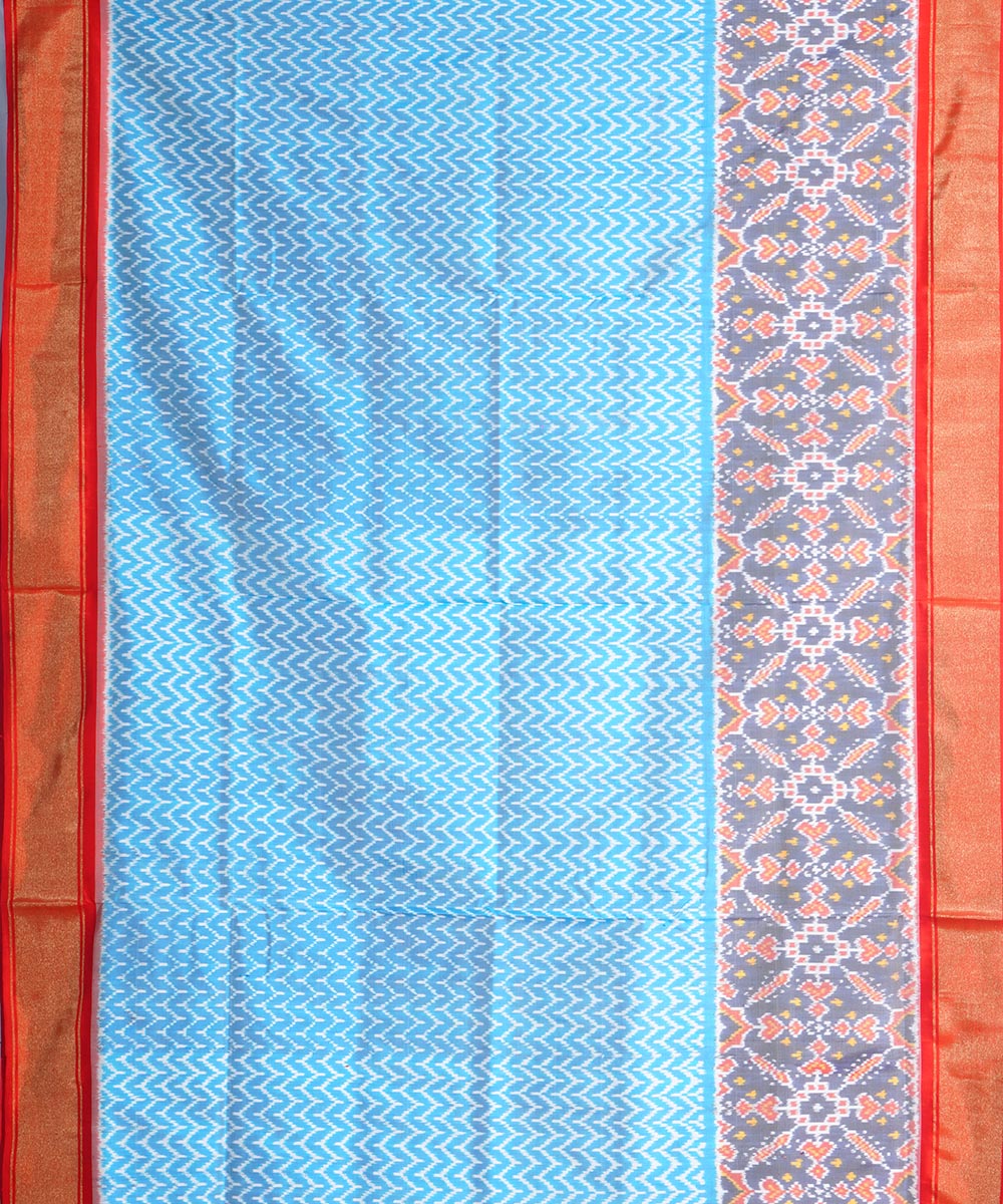 Sky blue red handwoven pochampally ikat silk saree