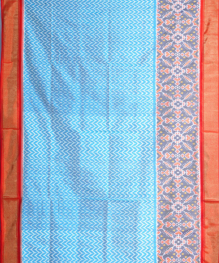 Sky blue red handwoven pochampally ikat silk saree