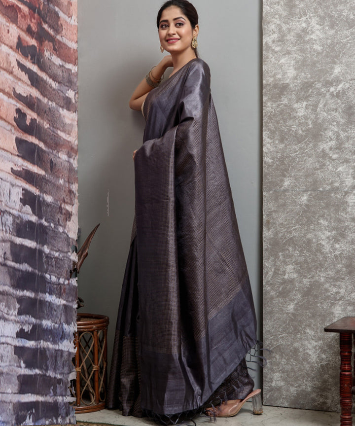 Grey chhatisgarh handwoven tussar silk saree