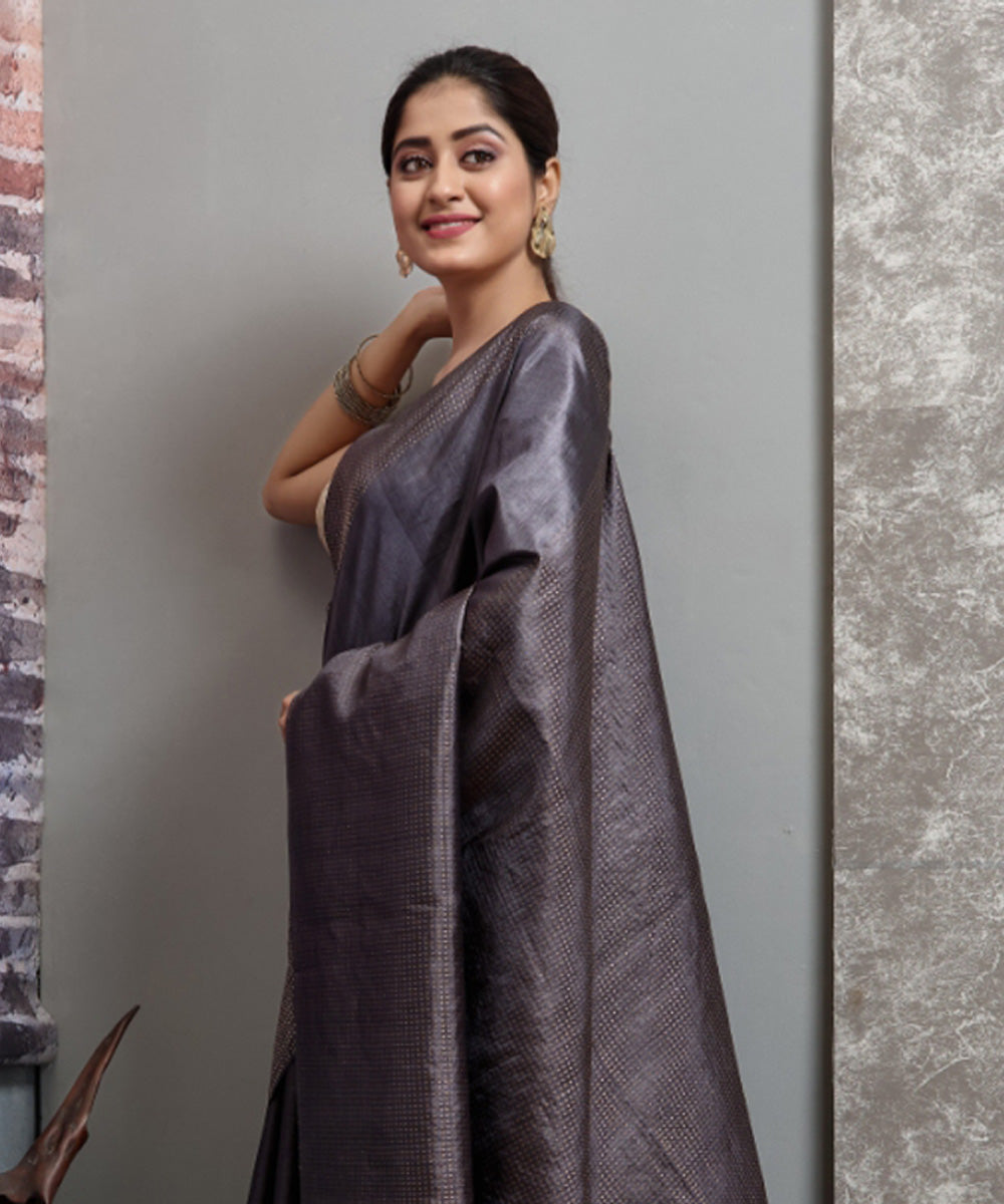 Grey chhatisgarh handwoven tussar silk saree