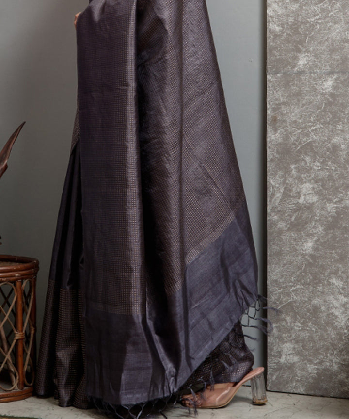 Grey chhatisgarh handwoven tussar silk saree