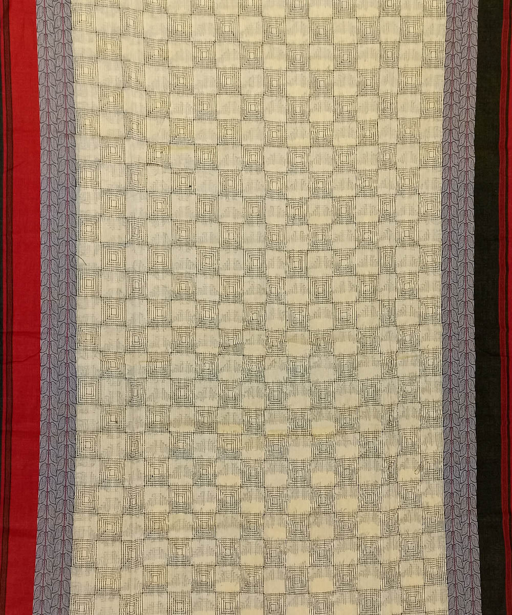 Cream black handwoven cotton bengal saree