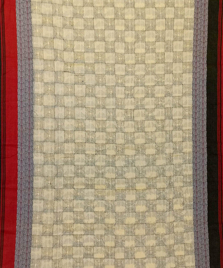Cream black handwoven cotton bengal saree