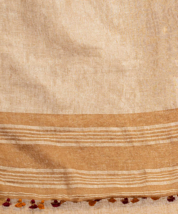 Saffron handwoven bengal linen saree