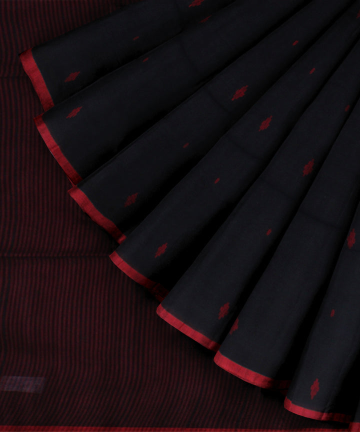 Black red handloom cotton bengal saree