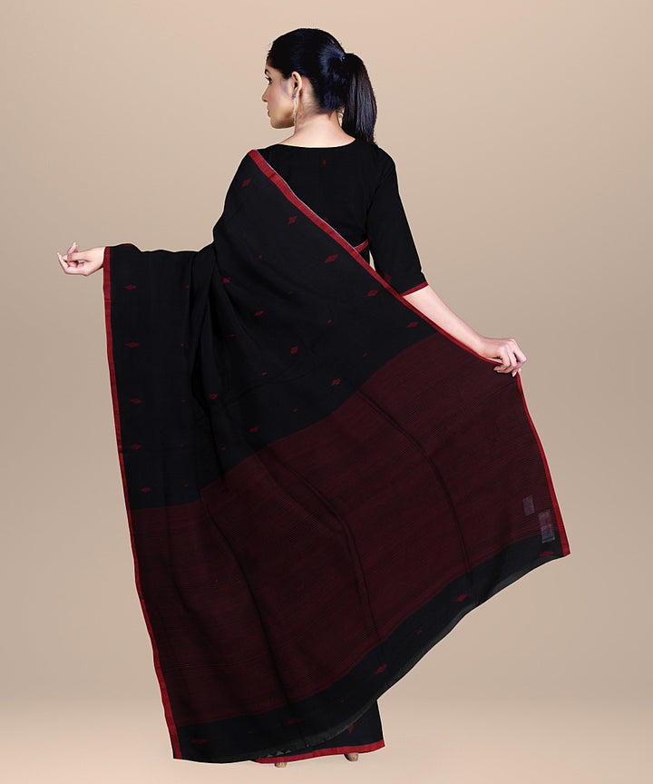 Black red handloom cotton bengal saree