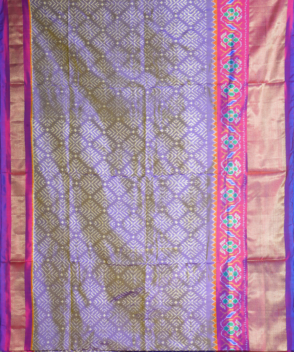 Grey maroon handwoven pochampally ikat silk saree