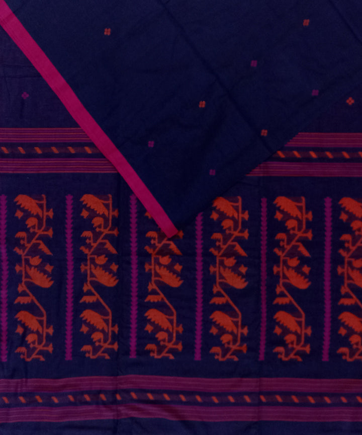 Navy blue red cotton handloom bengal saree