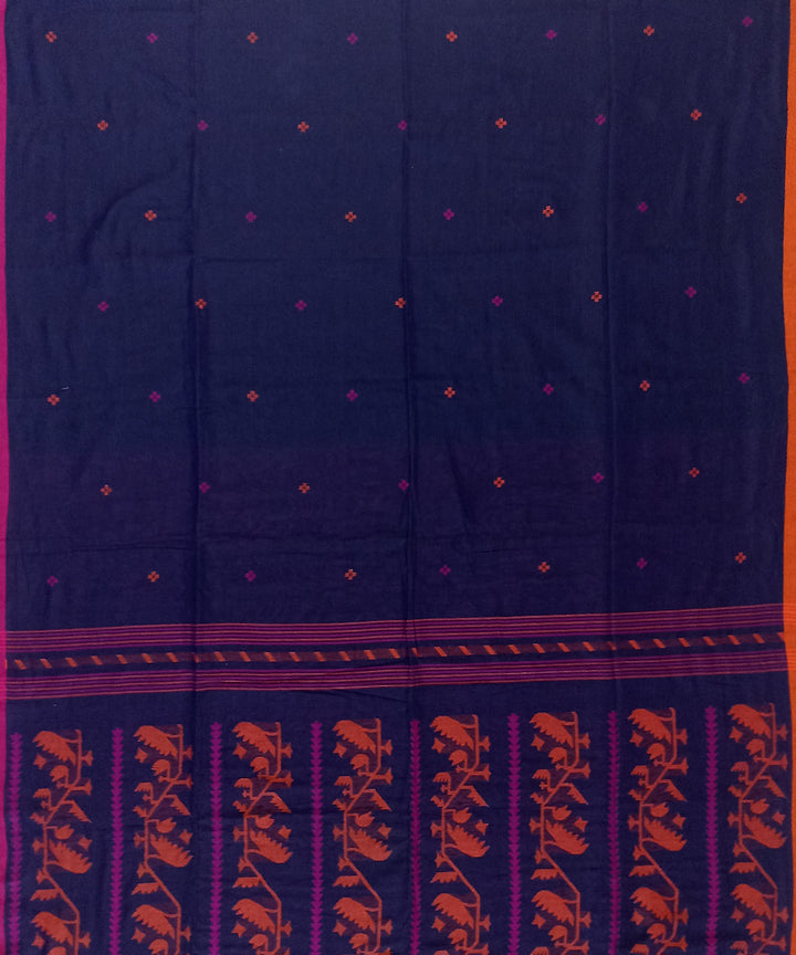 Navy blue red cotton handloom bengal saree