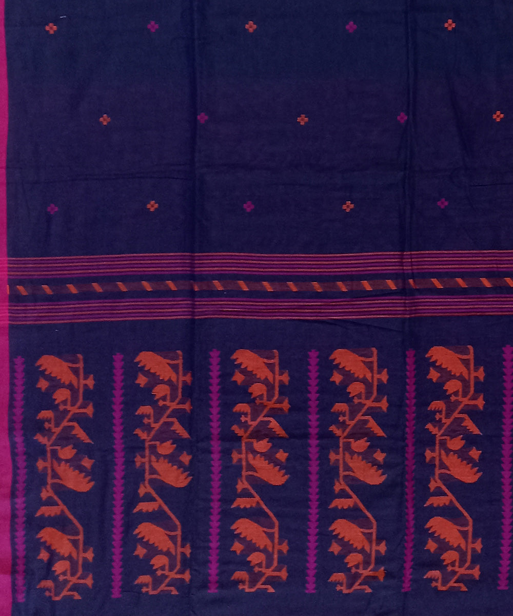 Navy blue red cotton handloom bengal saree
