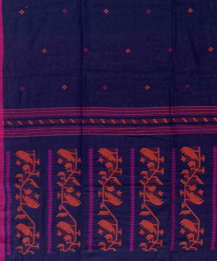 Navy blue red cotton handloom bengal saree