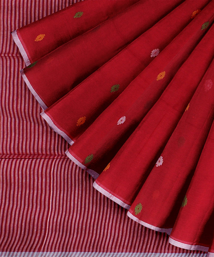 Red handwoven cotton bengal saree