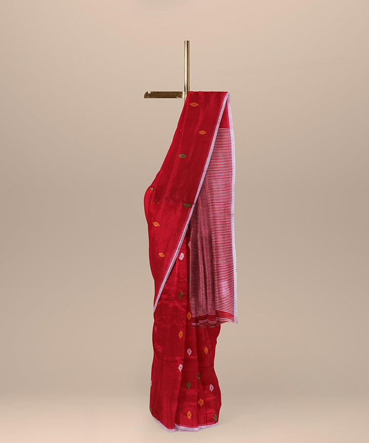 Red handwoven cotton bengal saree