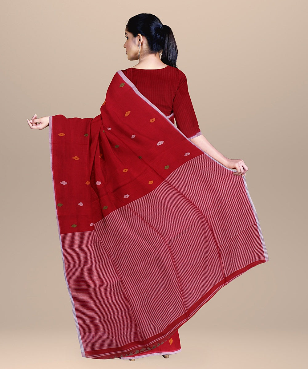 Red handwoven cotton bengal saree