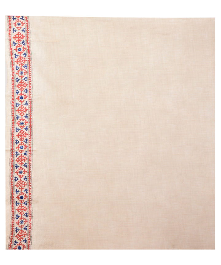 Beige hand kantha stitched tussar silk saree