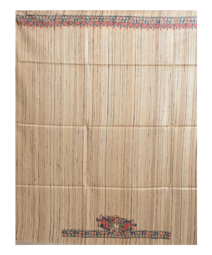 Multicolor beige handloom tussar silk madhubani painting saree