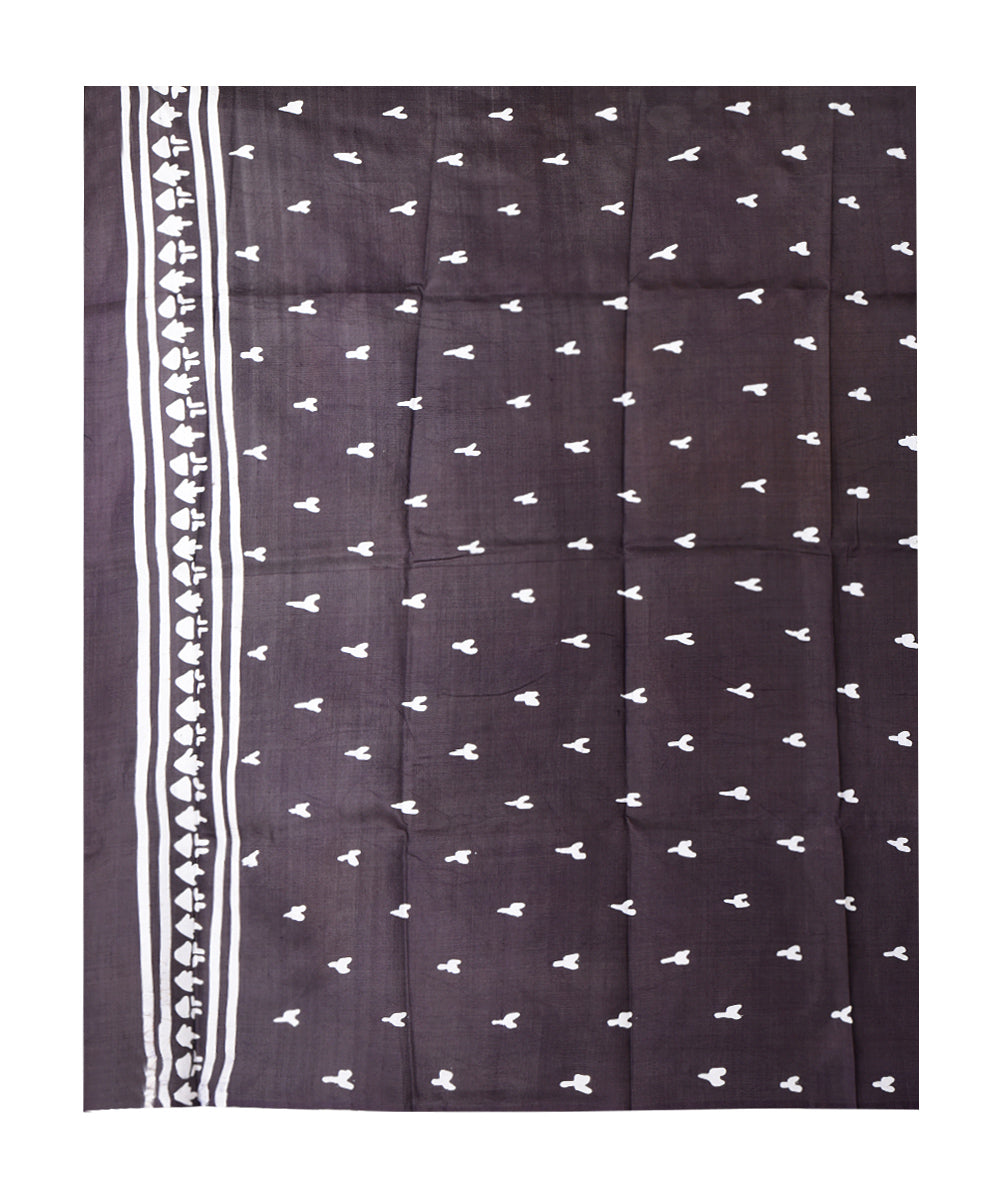 Black offwhite hand batik printed silk saree