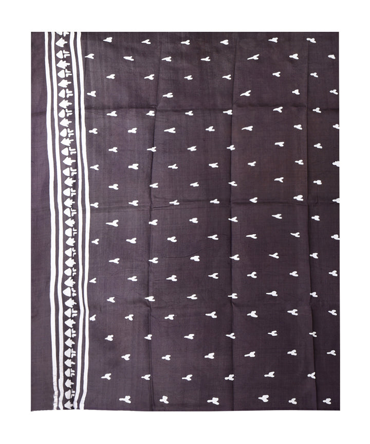 Black offwhite hand batik printed silk saree