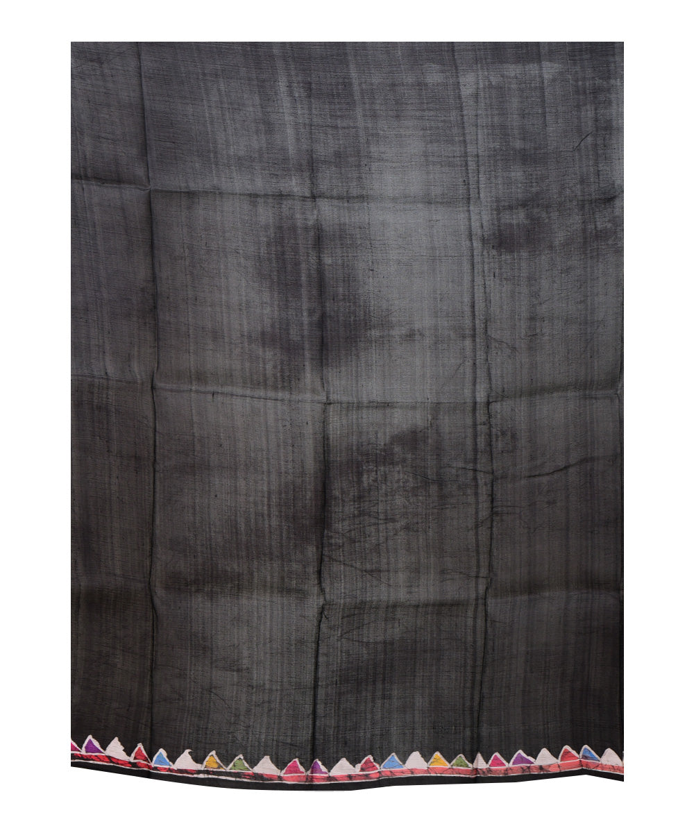 Beige brown batik print handprinted silk saree
