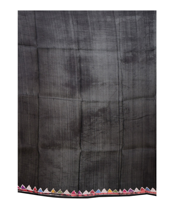 Beige brown batik print handprinted silk saree