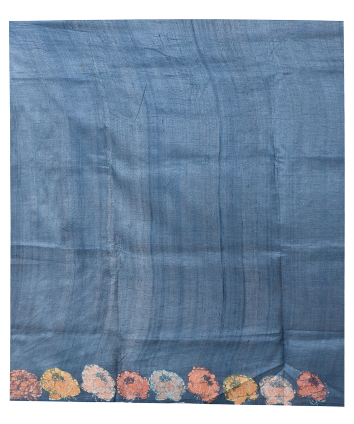 Turquoise hand kantha stitched tussar silk saree