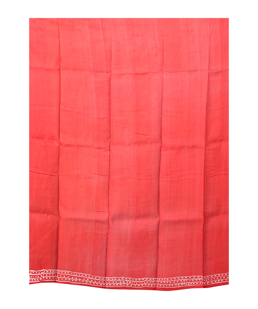 Red white batik print handprinted silk saree