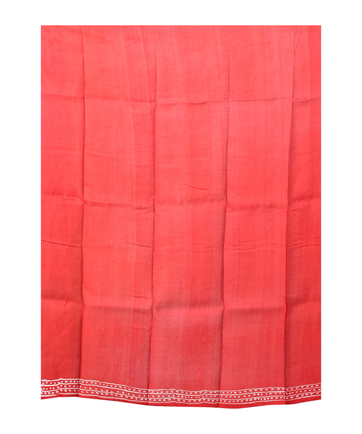 Red white batik print handprinted silk saree