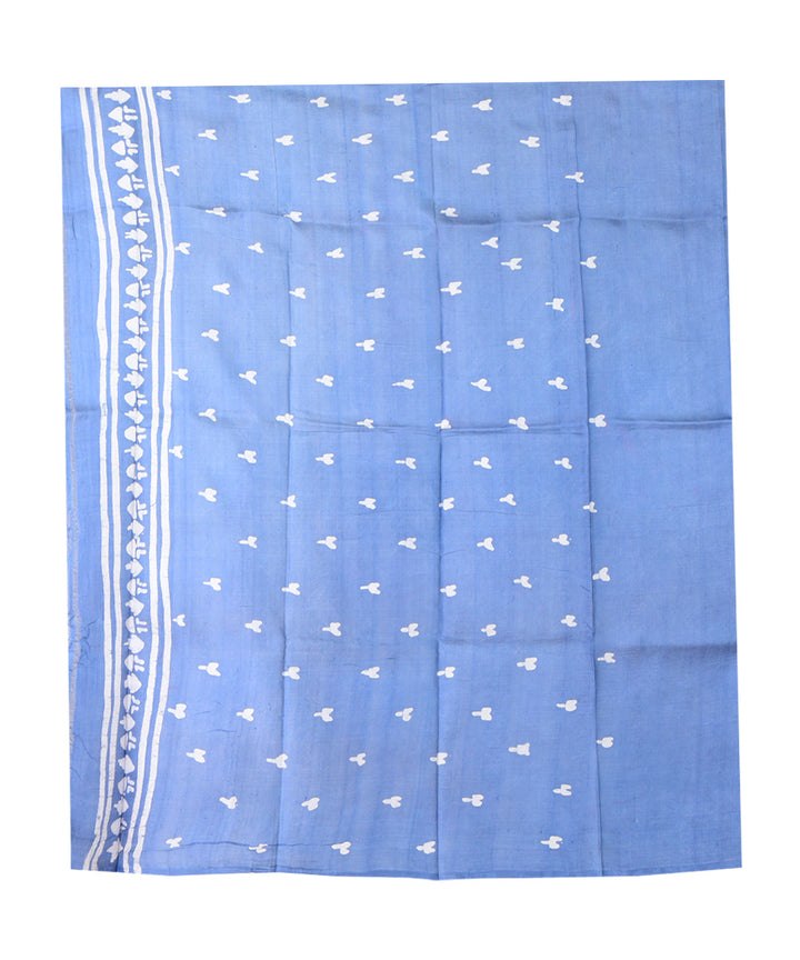 Grey offwhite hand batik printed silk saree