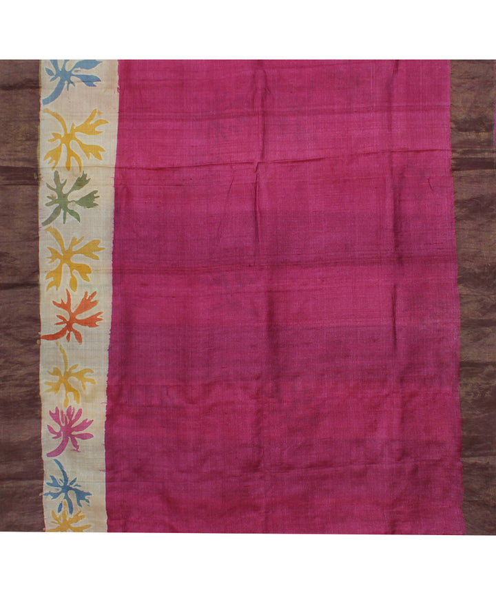 Cream mulberry silk hand painted batik saree