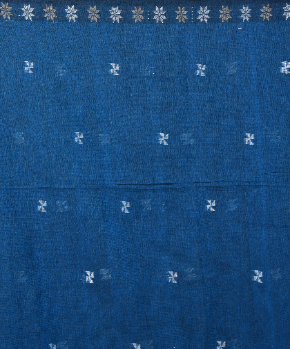 Royal blue cotton handwoven jamdani saree