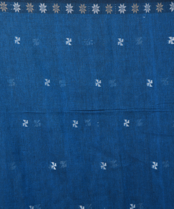 Royal blue cotton handwoven jamdani saree